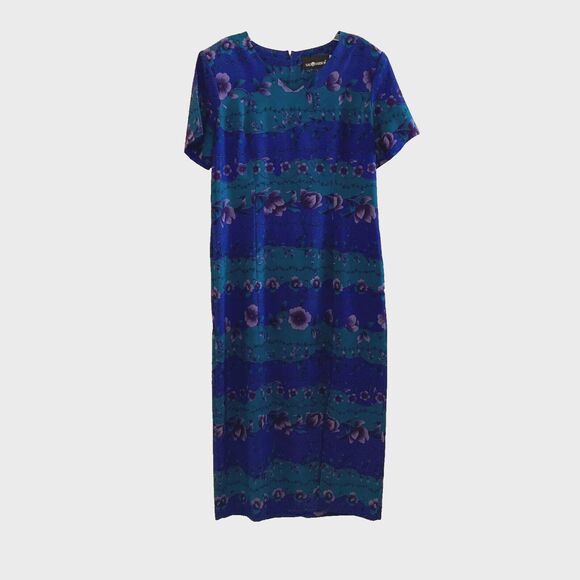 Sag Harbor Dresses & Skirts - Vintage Sag Harbor Maxi Dress Size 12 Purple Green Fitted Sheath Front Slit